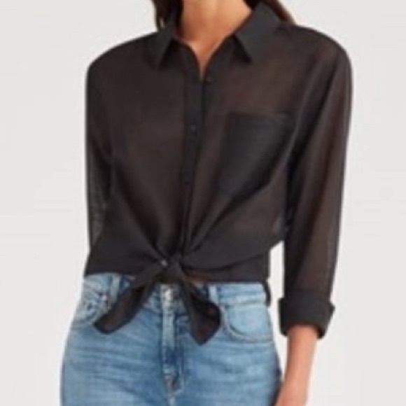 7 for all Mankind Cotton/Linen BUTTON UP JET BLACK